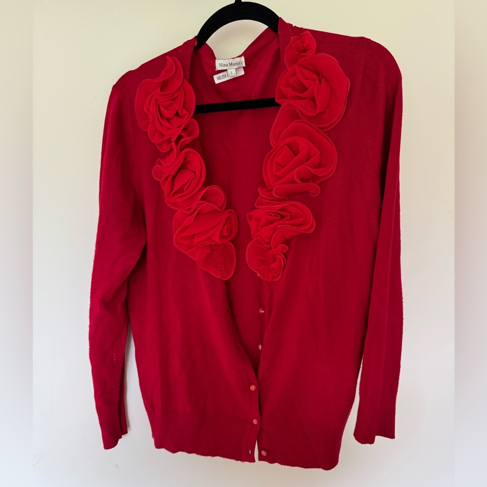 Nina Murati Floral Appliqué Cardigan